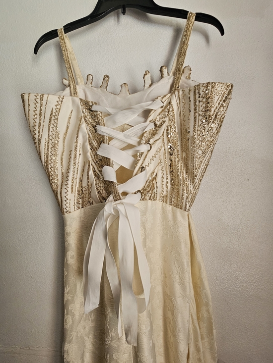 Elegant Ivory and Gold  Prom Dress Custom Made New - Picture 3 of 7